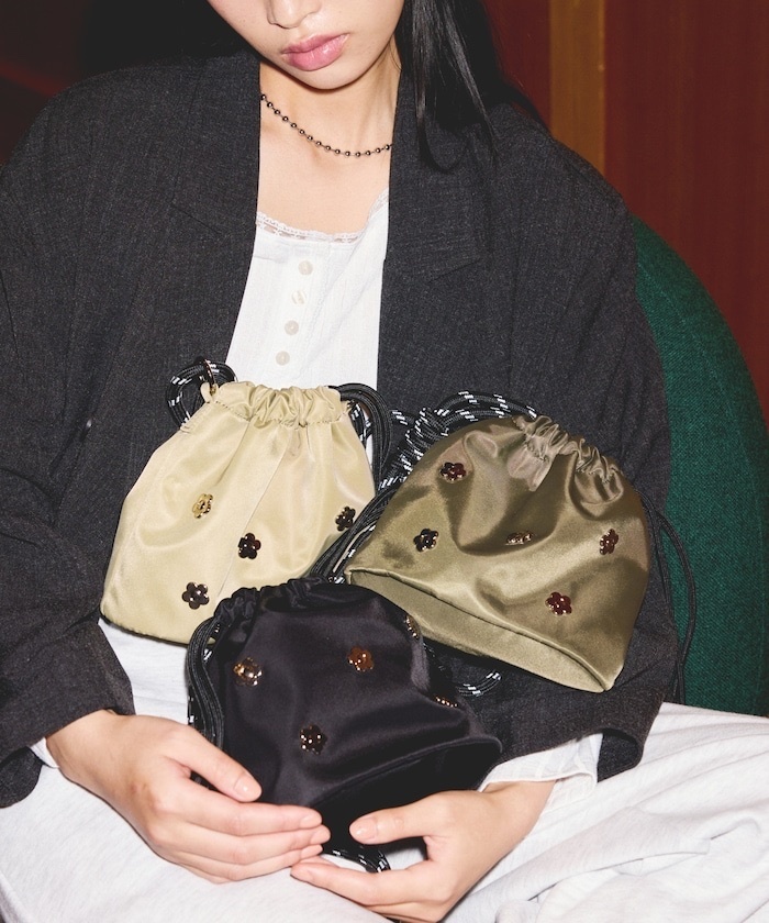 MARY QUANT / Limited products flower stud nylon drawstring Bags