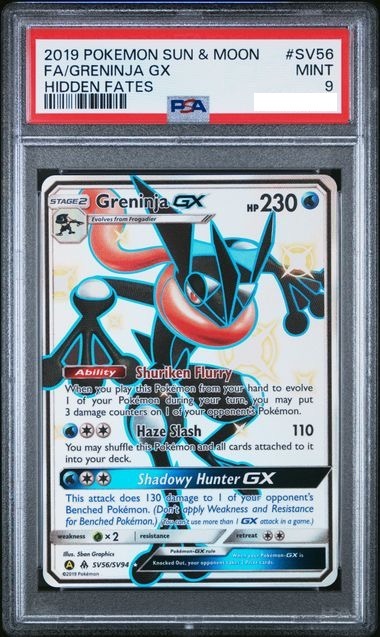 [PSA 9] 2019 POKEMON SUN & MOON HIDDEN FATES #SV56 FA/GRENINJA GX HIDDEN FATES