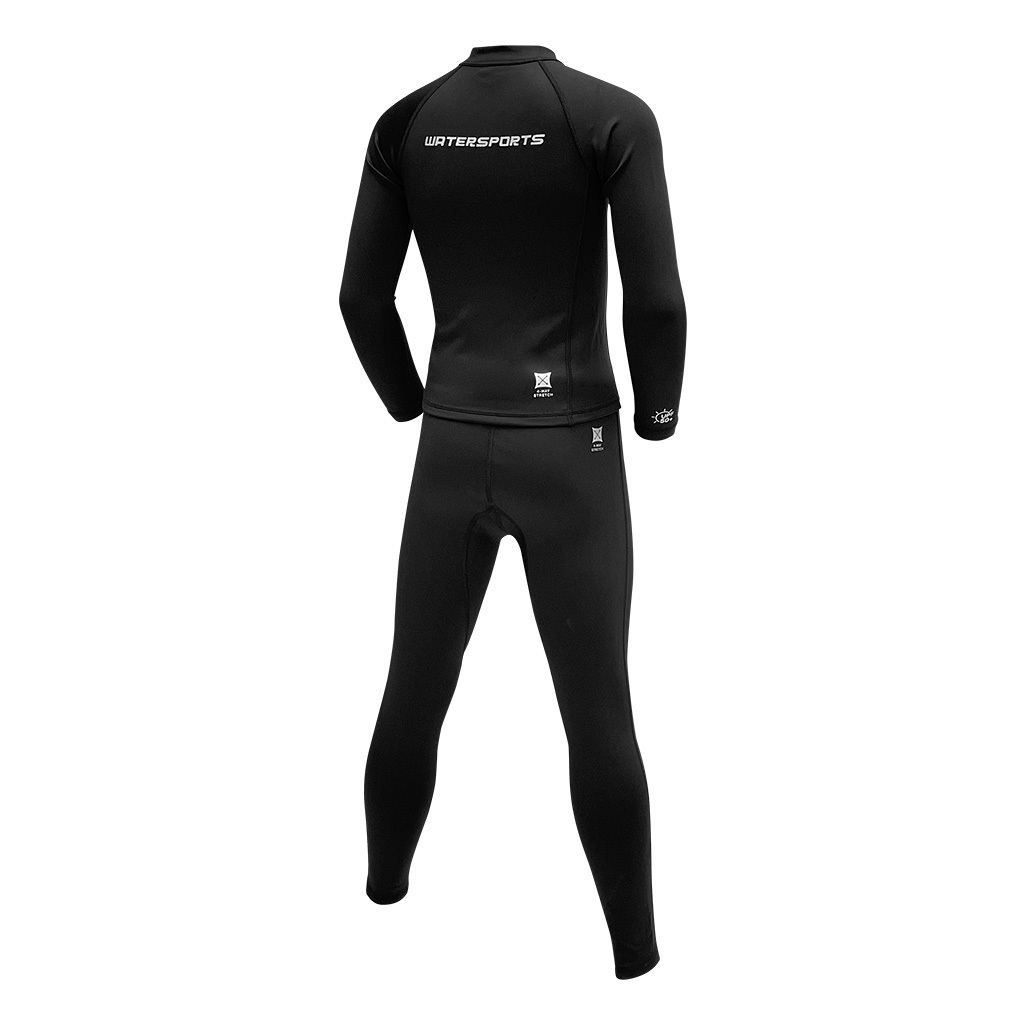 1mm 兒童四向拉伸抓毛游泳保暖套裝 (前半拉鍊) - 黑