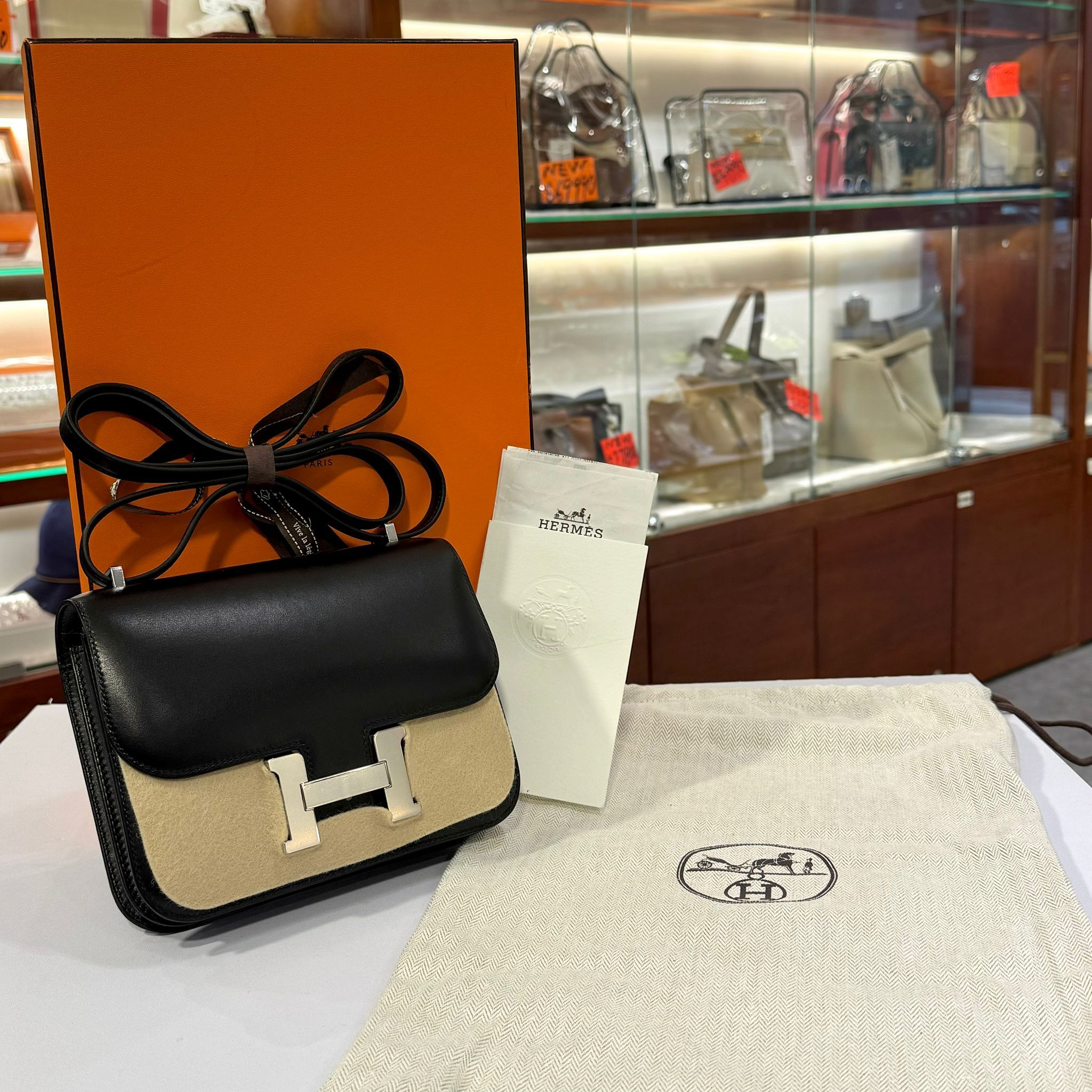 全新HERMES MINI CONSTANCE W刻 黑色銀扣 傳承皮 TADELAKT NOIR PHW #BRAND NEW #香榭站正品