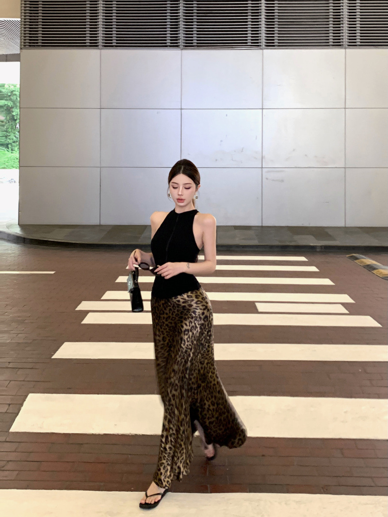 燙金緞面質感 豹紋魚尾裙