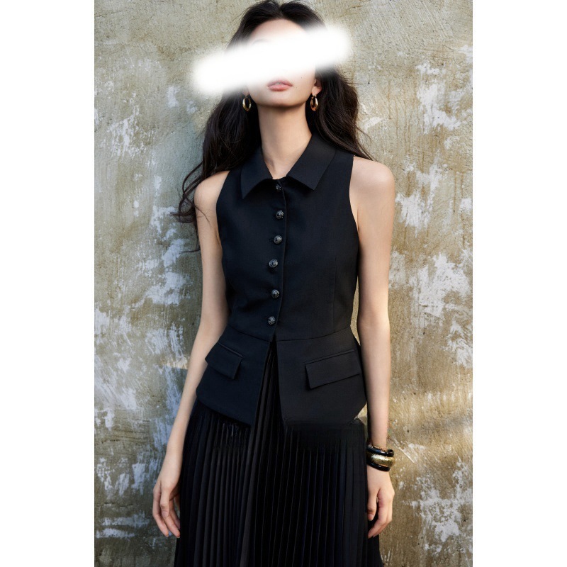 高密斜紋 立裁收腰翻領背心