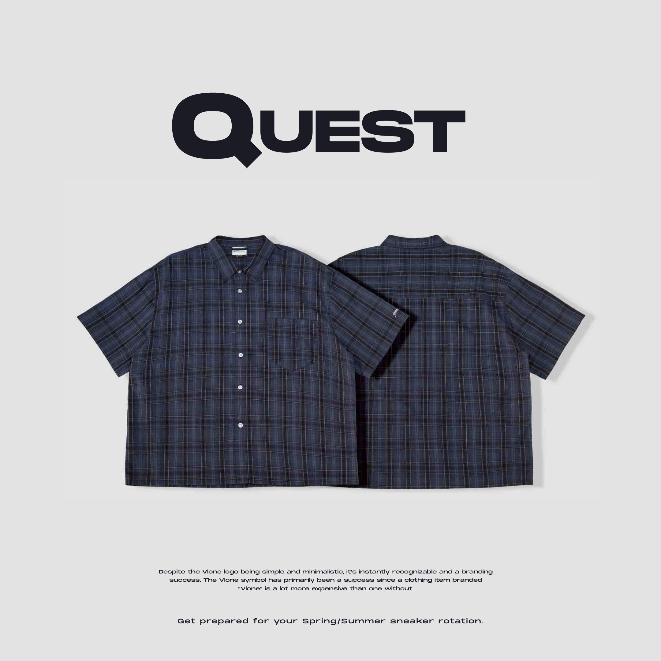 NICEDAY 現貨 服飾 QUEST Boxy Fit Plaid Shirt 格紋 短版 襯衫 黑 藍 深藍 11046212