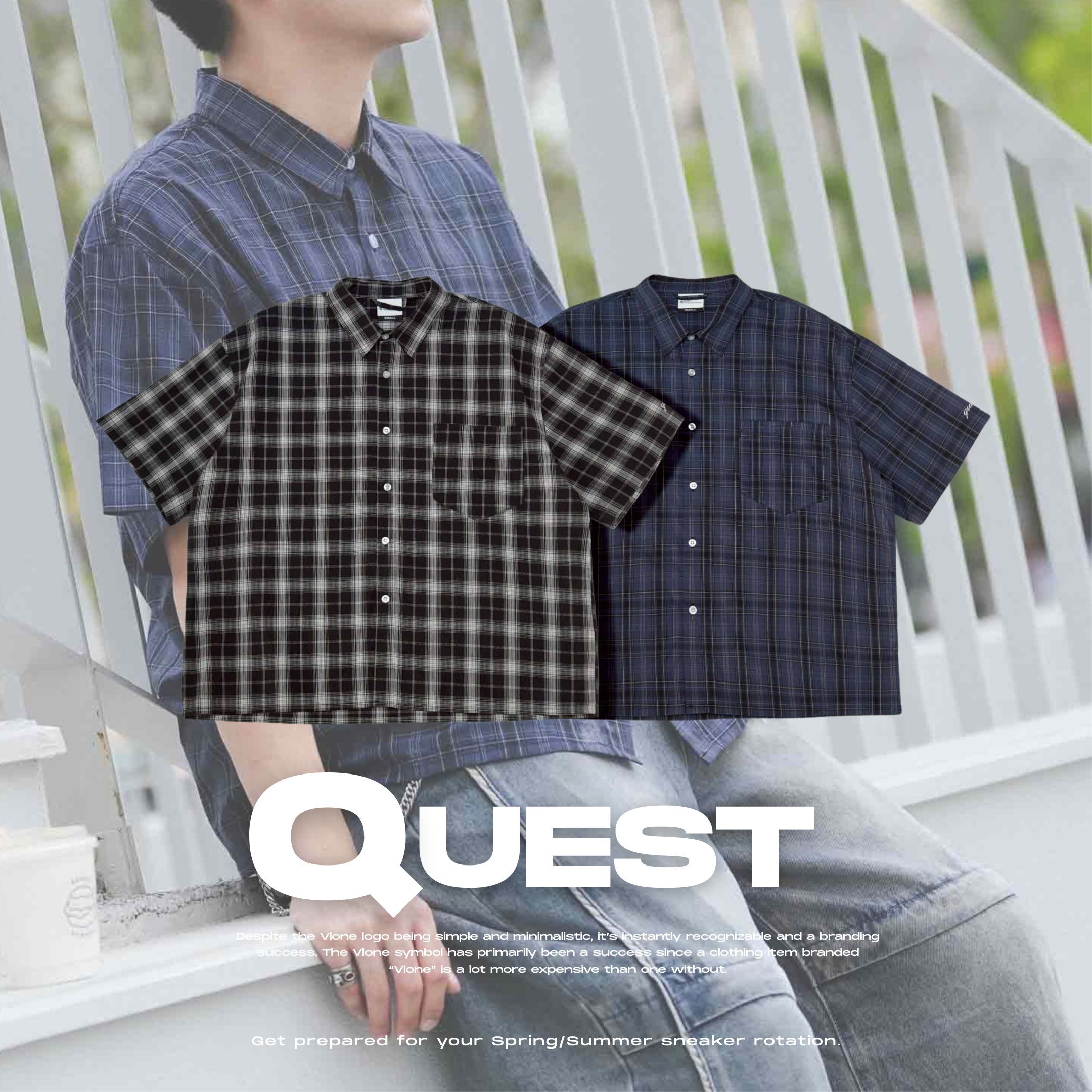 NICEDAY 現貨 服飾 QUEST Boxy Fit Plaid Shirt 格紋 短版 襯衫 黑 藍 深藍 11046212