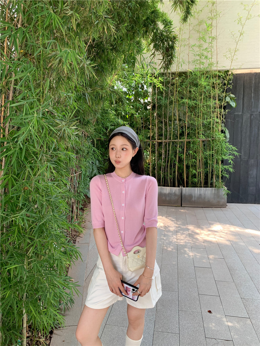 學院風 薄針織五分袖外套 (多色)