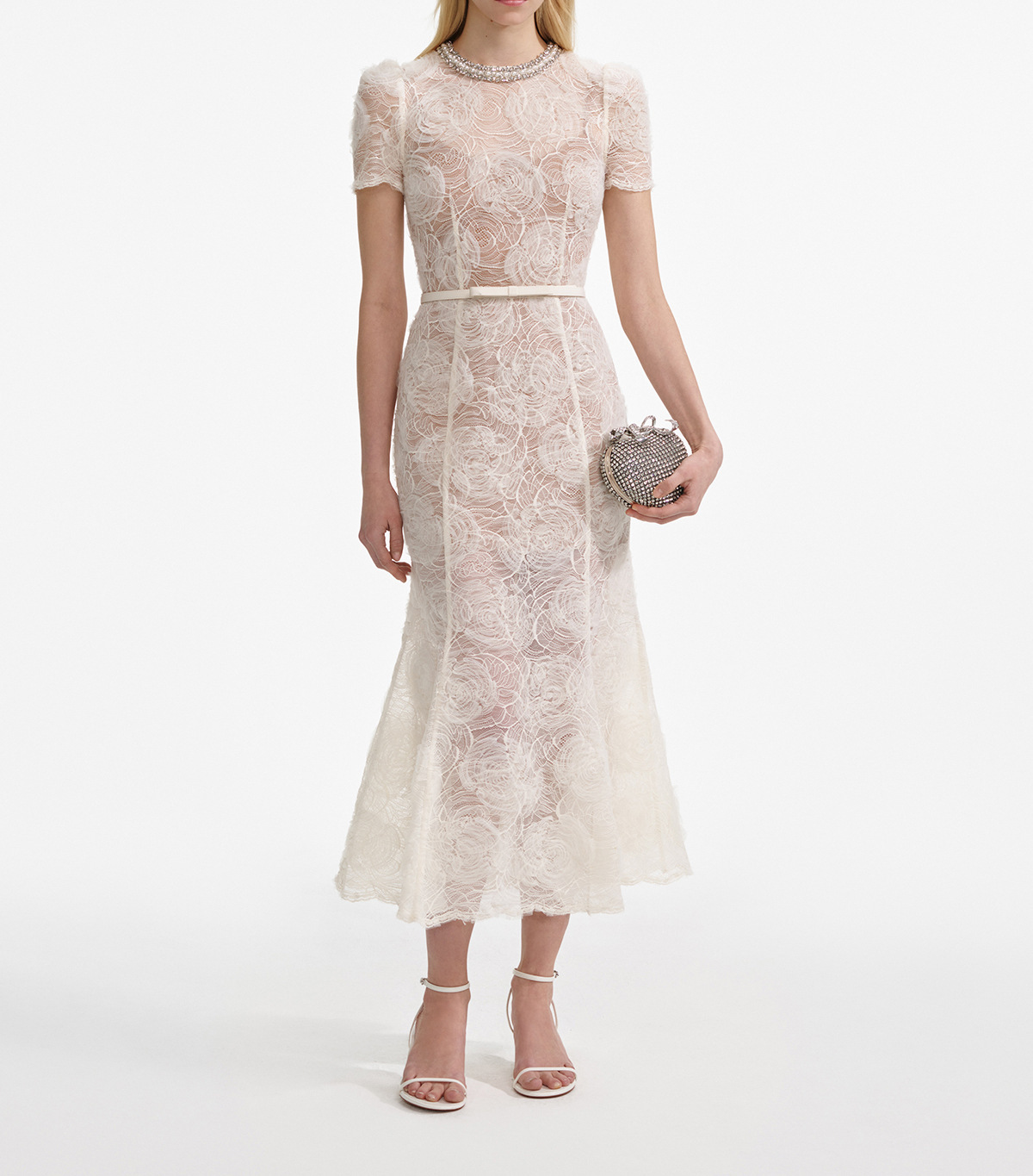 質感女神 手工鑲鑽薄紗蕾絲短袖禮服