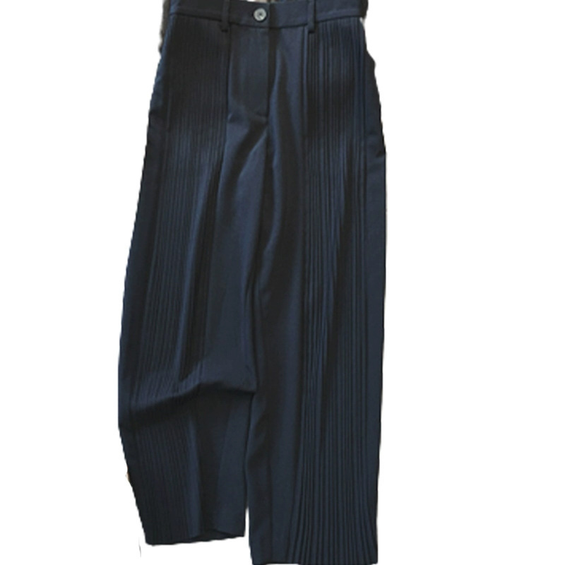 挺板壓褶高腰寬褲