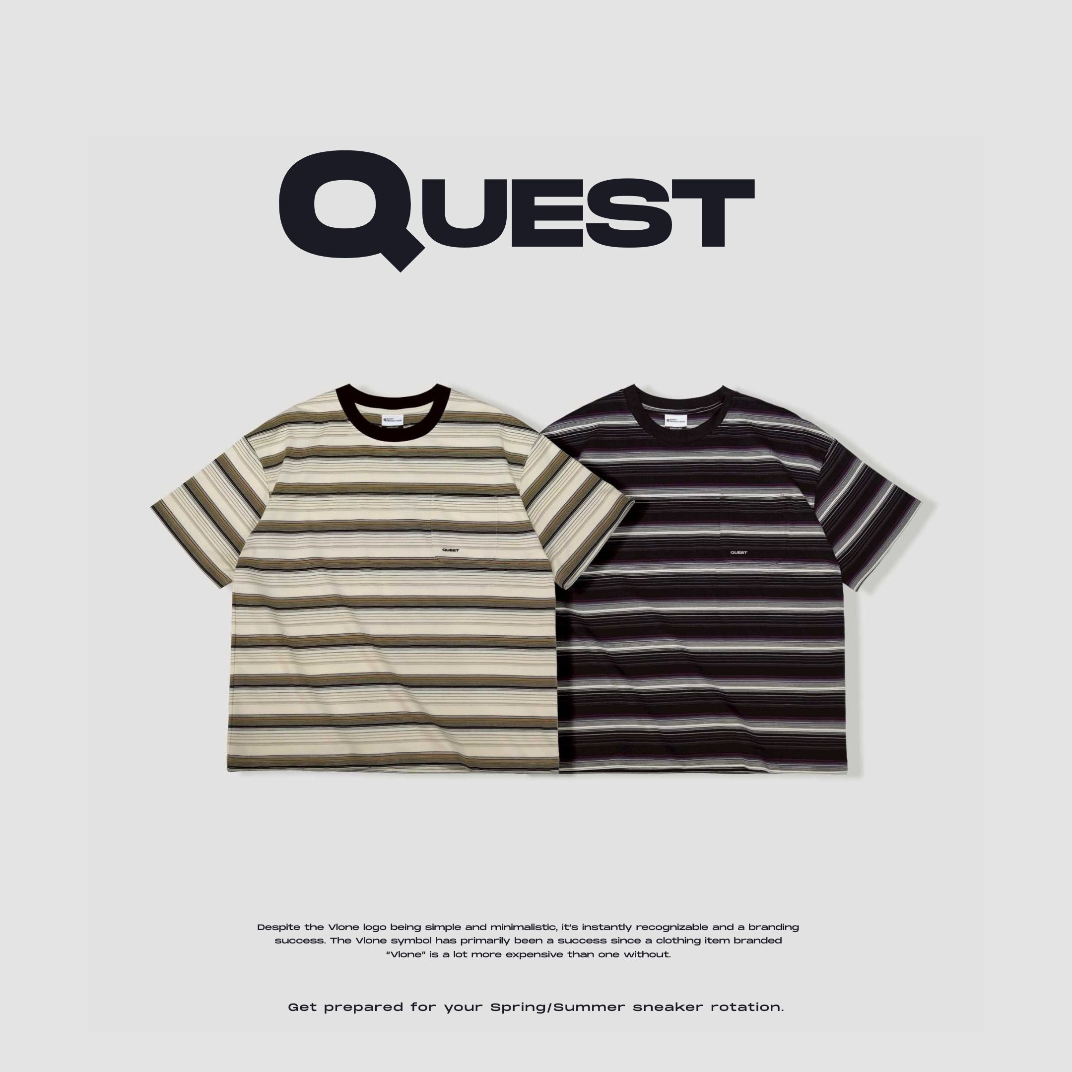 NICEDAY 現貨 服飾 QUEST Striped Pocket Tee 條紋撞色 寬鬆 短TEE 黑 棕色 11029914