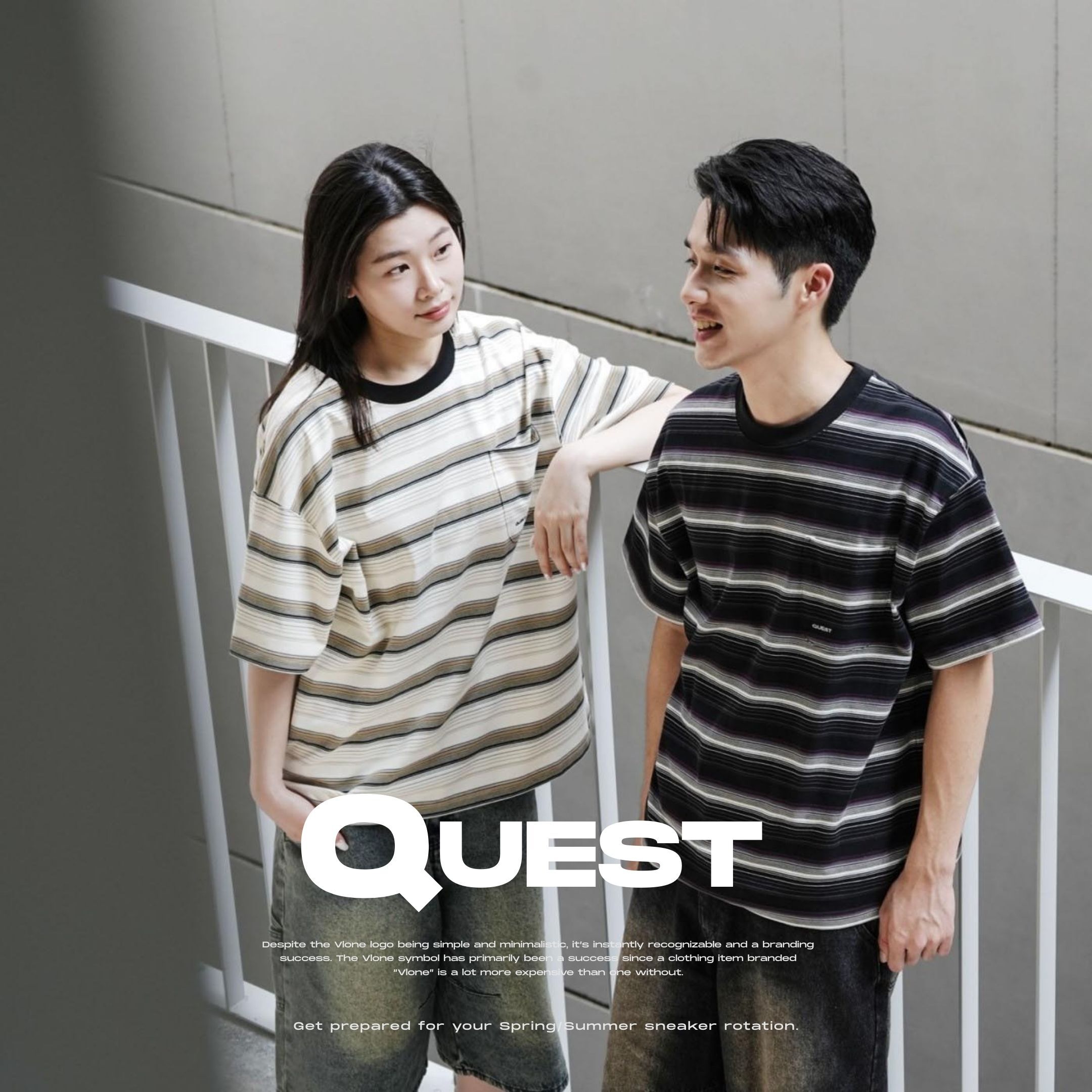 NICEDAY 現貨 服飾 QUEST Striped Pocket Tee 條紋撞色 寬鬆 短TEE 黑 棕色 11029914