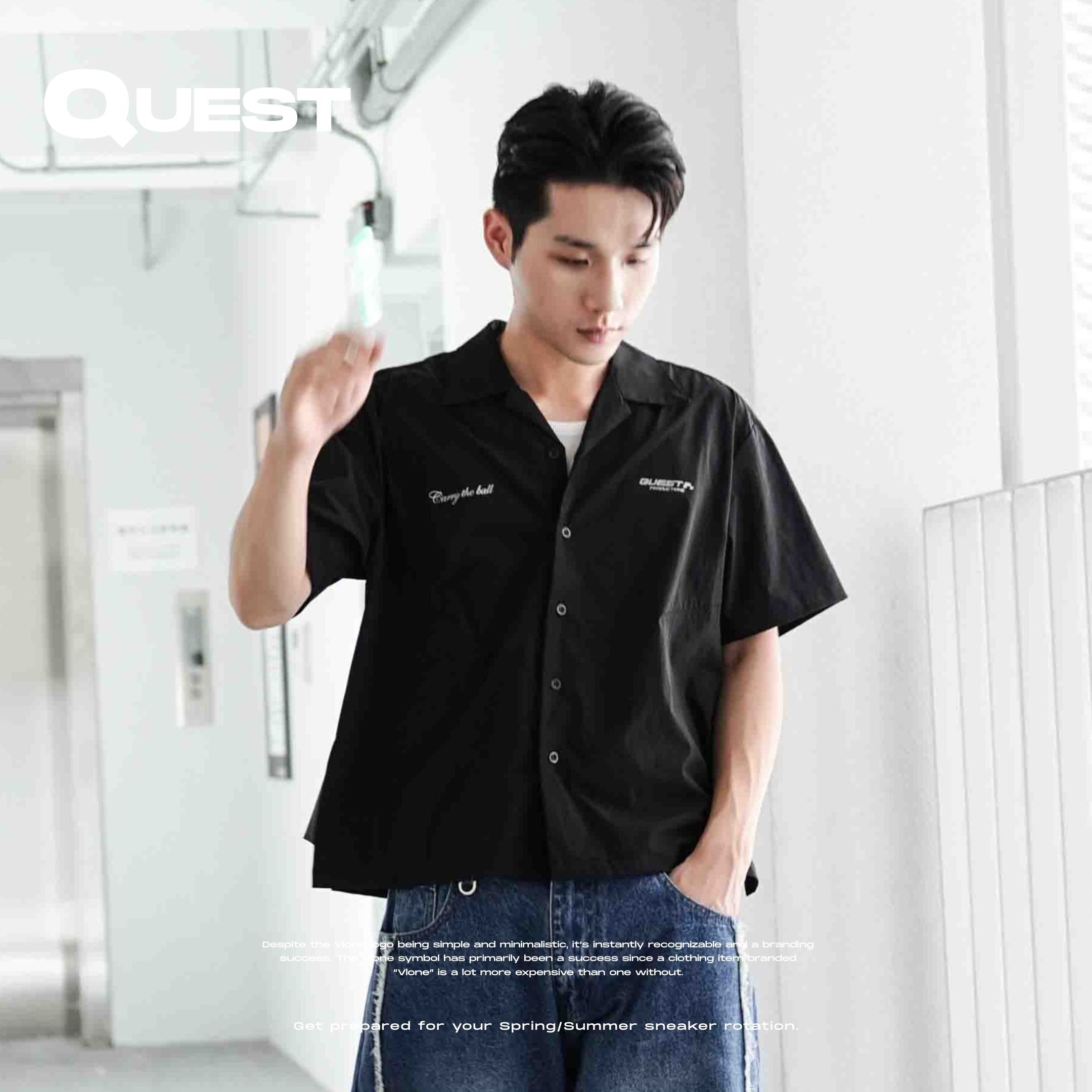 NICEDAY 現貨 服飾 QUEST CUBAN COLLAR SHIRT 古巴領襯衫 襯衫 黑 簡潔 翻領 古巴領 11013391
