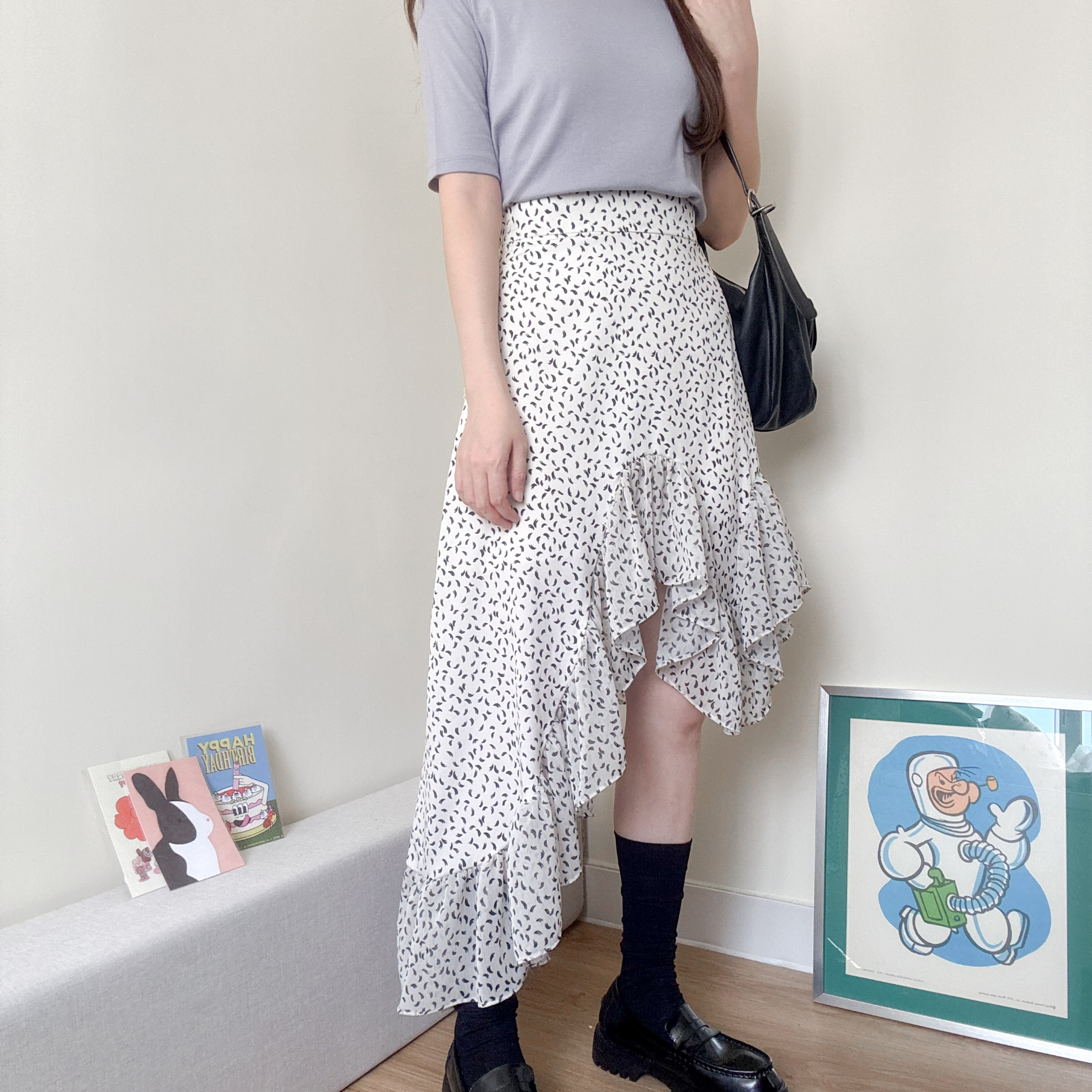 不規則ruffles雪紡裙