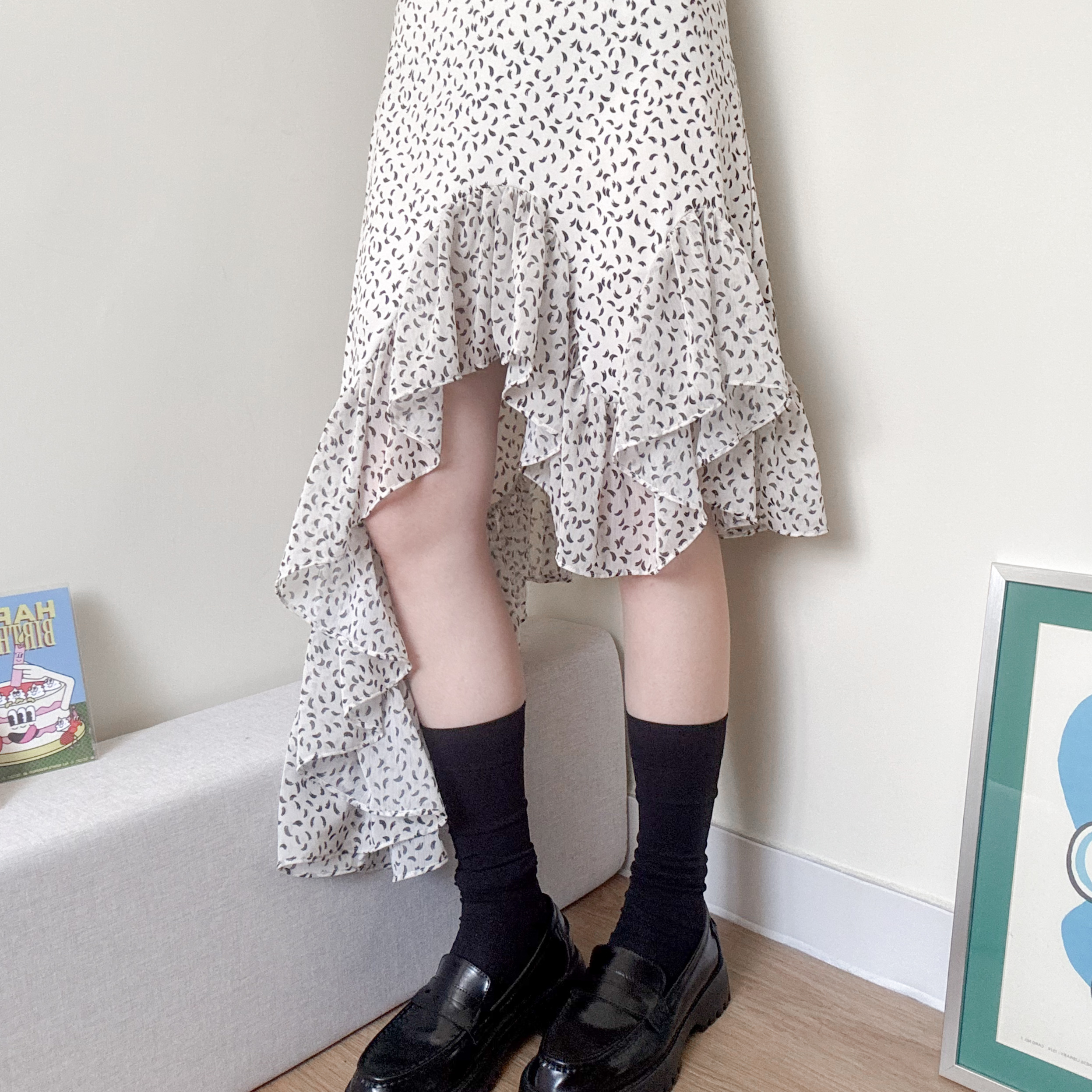 不規則ruffles雪紡裙