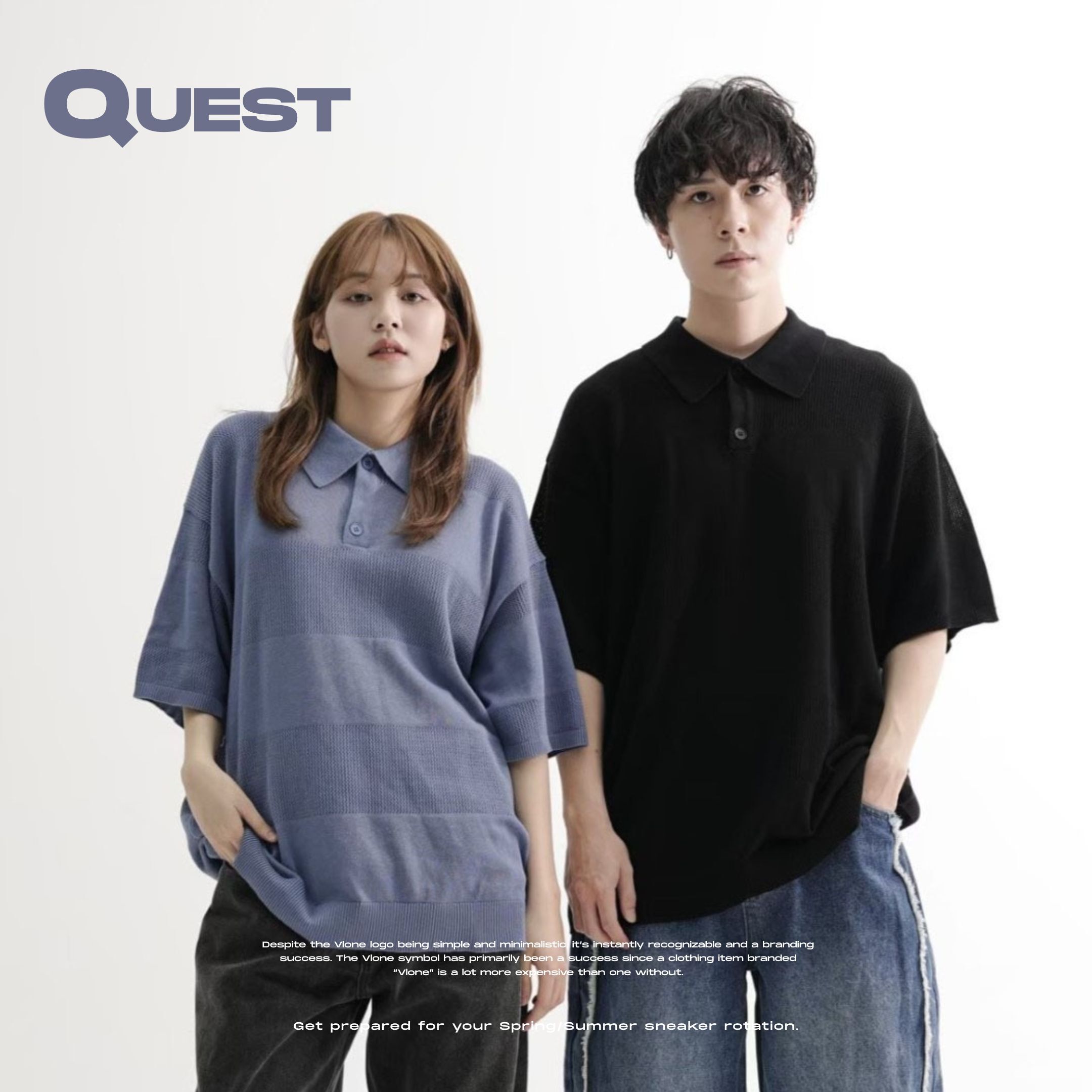 NICEDAY 現貨 服飾 QUEST Hole-knit Polo shirt 針織 上衣 條紋 拼接 慵懶 鬆弛感 寬鬆 短版 10980738