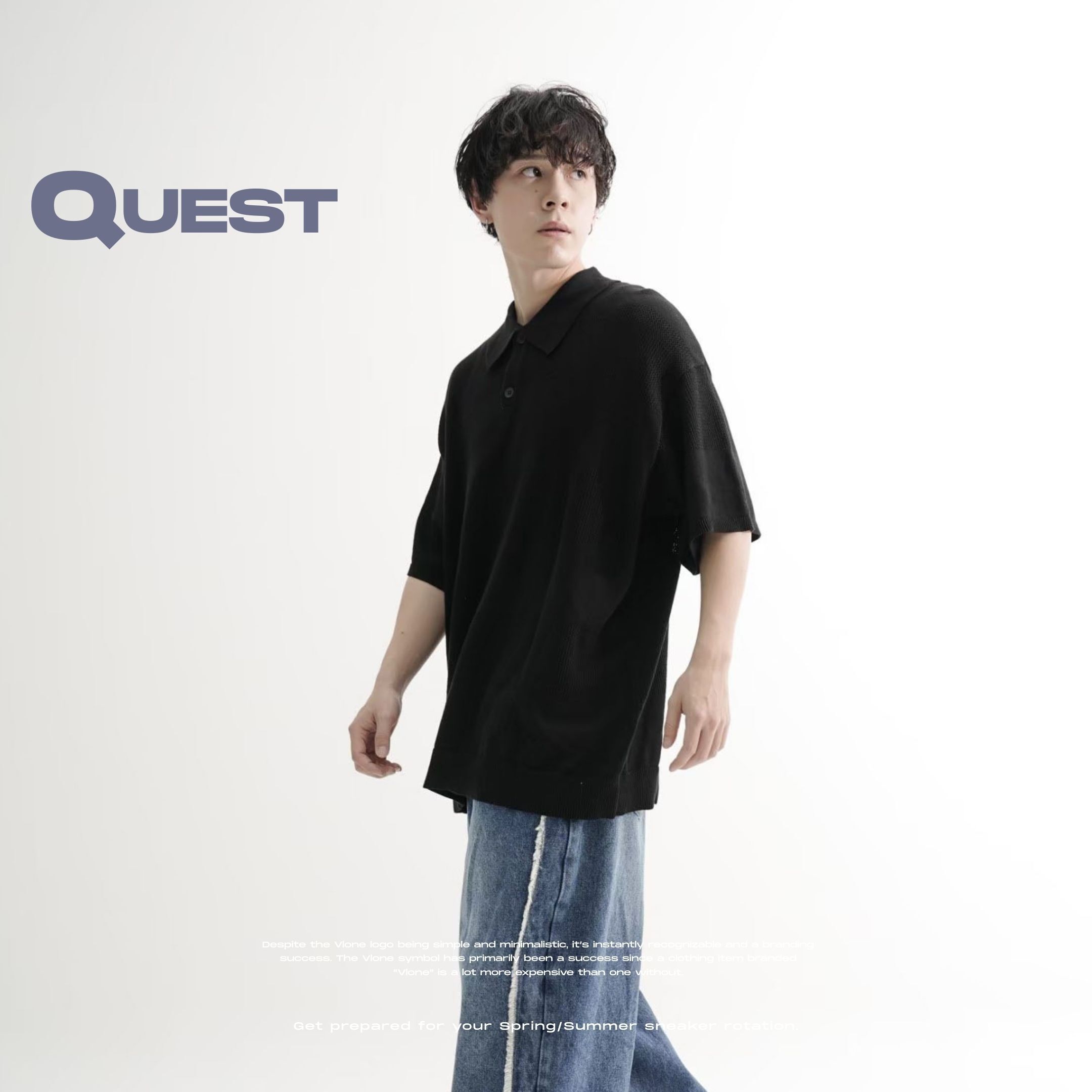 NICEDAY 現貨 服飾 QUEST Hole-knit Polo shirt 針織 上衣 條紋 拼接 慵懶 鬆弛感 寬鬆 短版 10980738