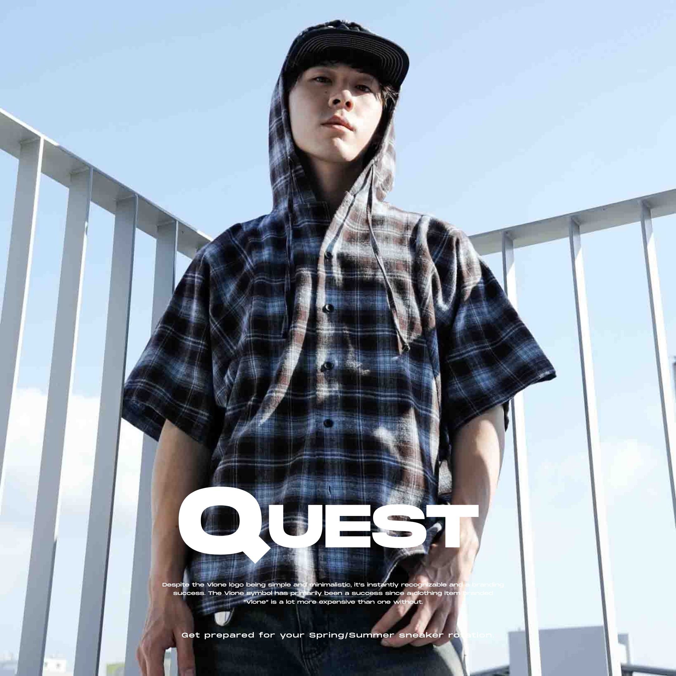 NICEDAY 現貨 服飾 QUEST PLAID HOODED SS SHIRT 連帽 格紋 襯衫 中磅 深藍 咖啡藍 刷毛 10979363