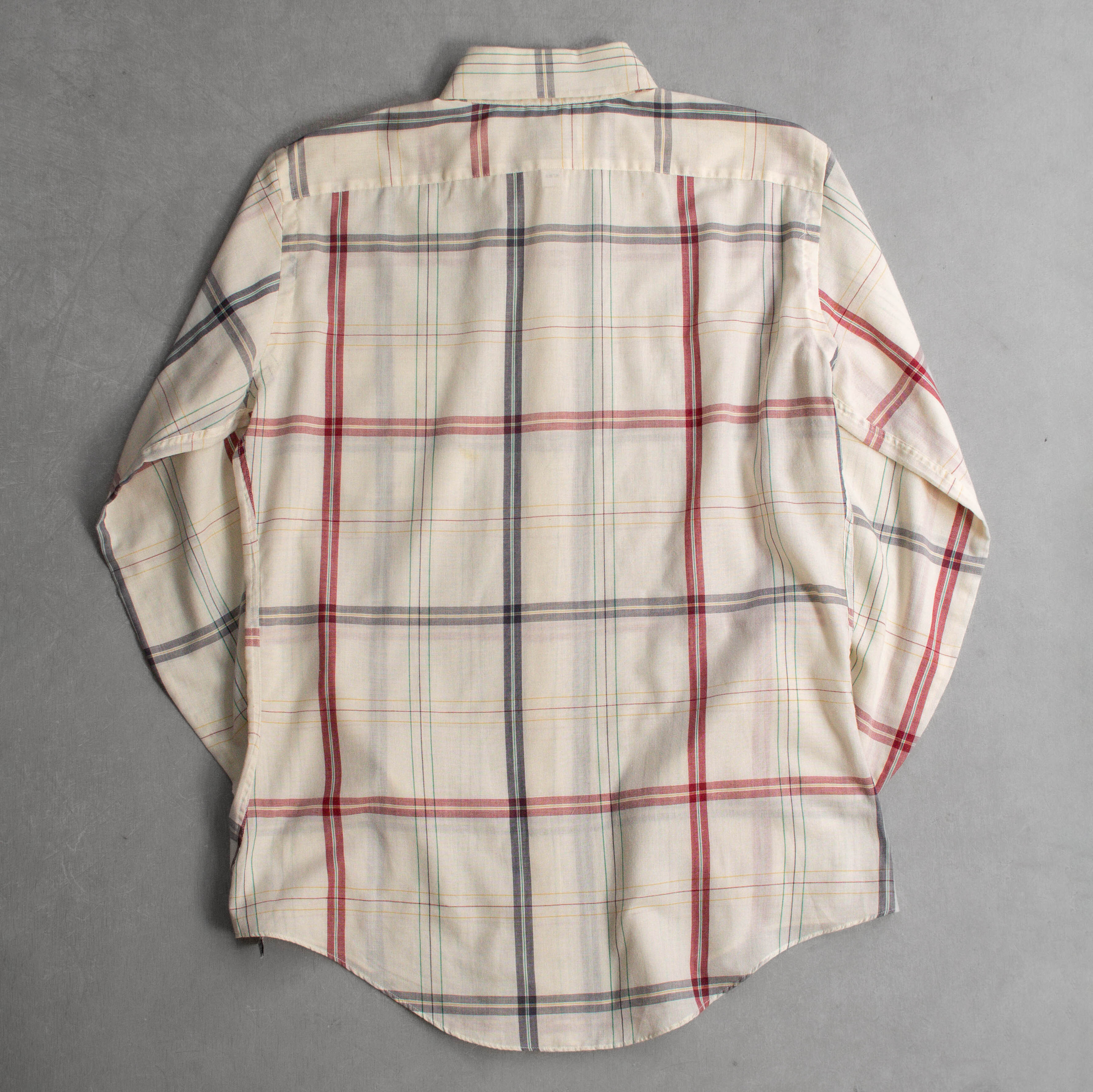 70-80S VINTAGE PLAID BD SHIRT 美國 米白 格紋 扣領 長袖 襯衫