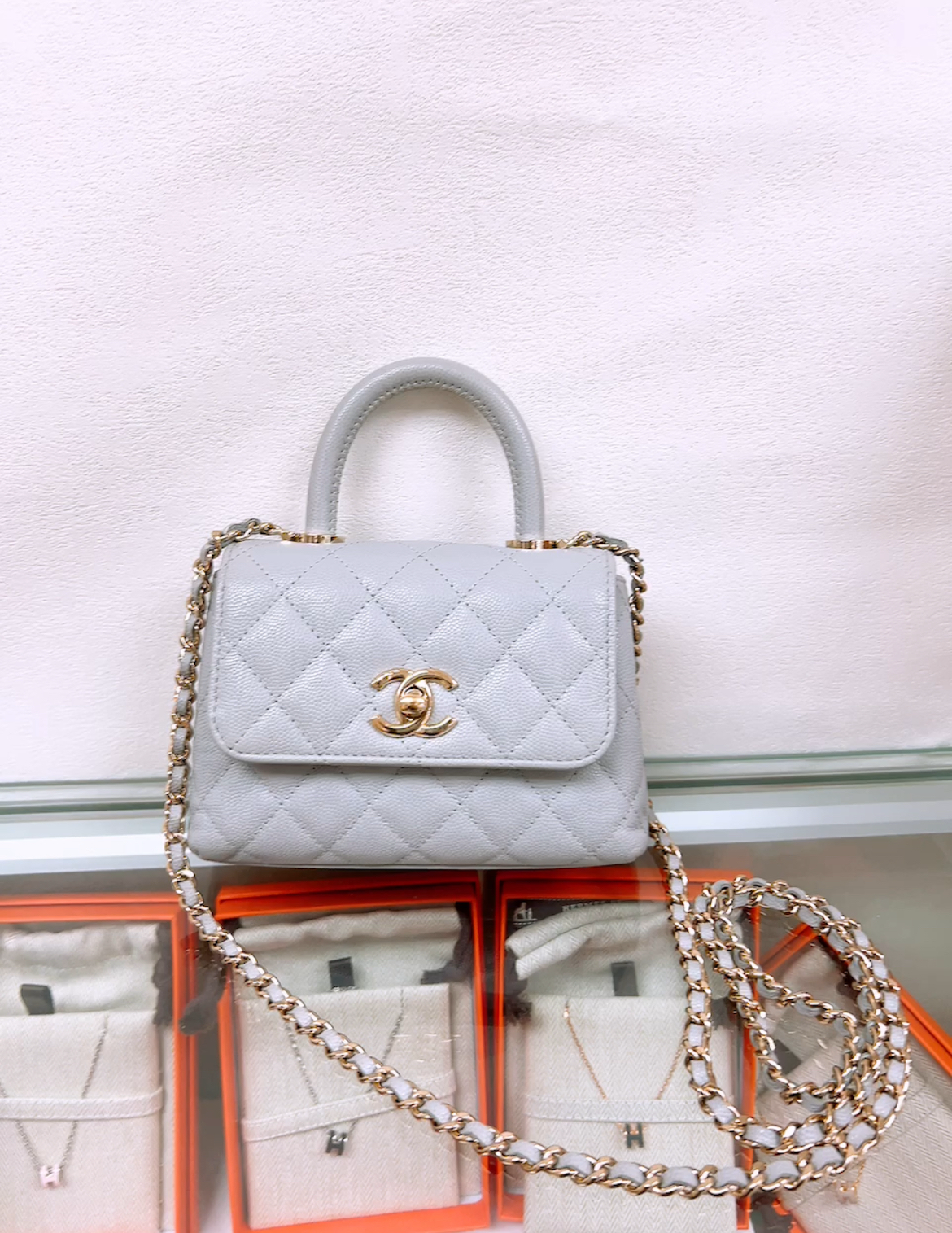 Chanel coco handle nano (grey caviar)