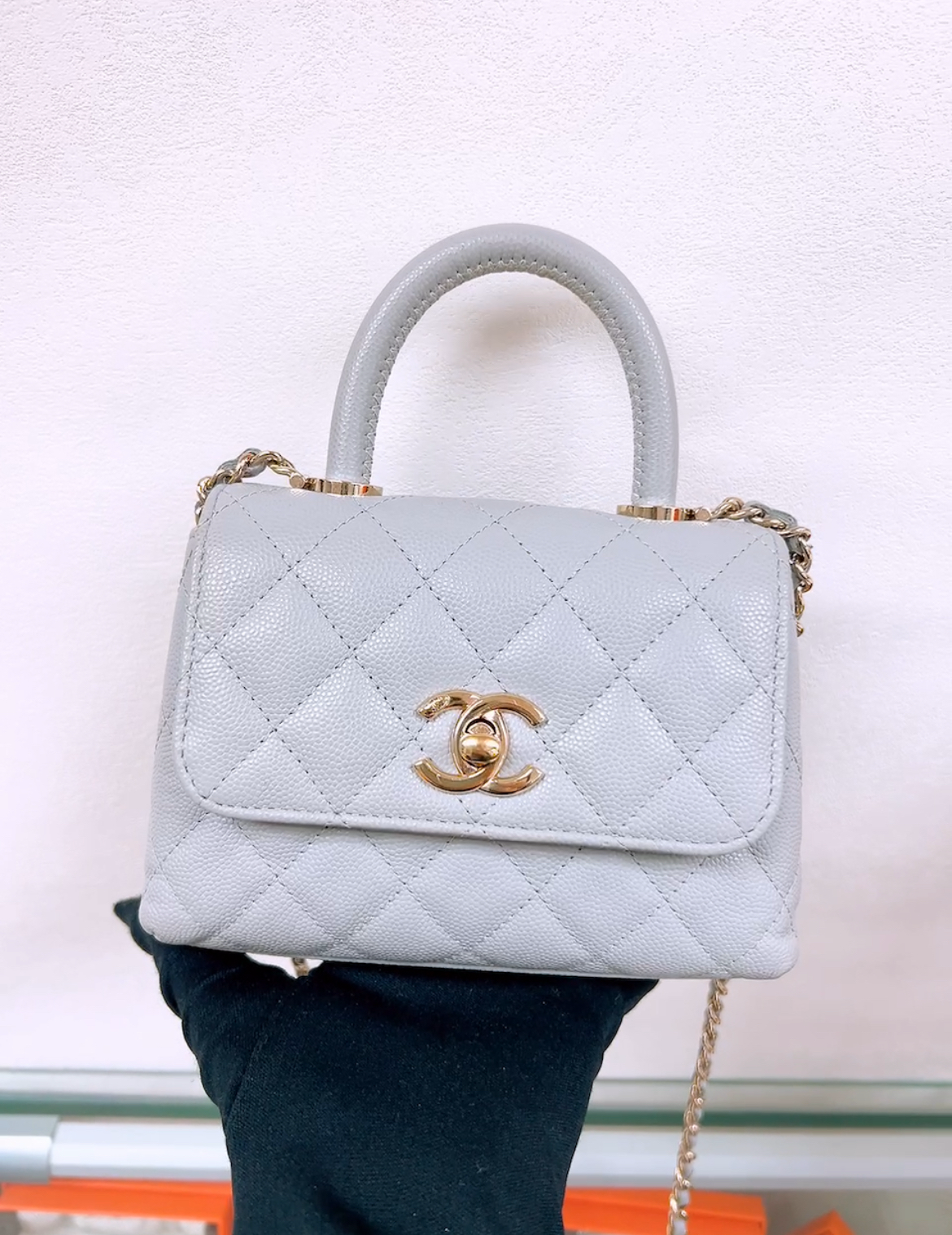 Chanel coco handle nano (grey caviar)