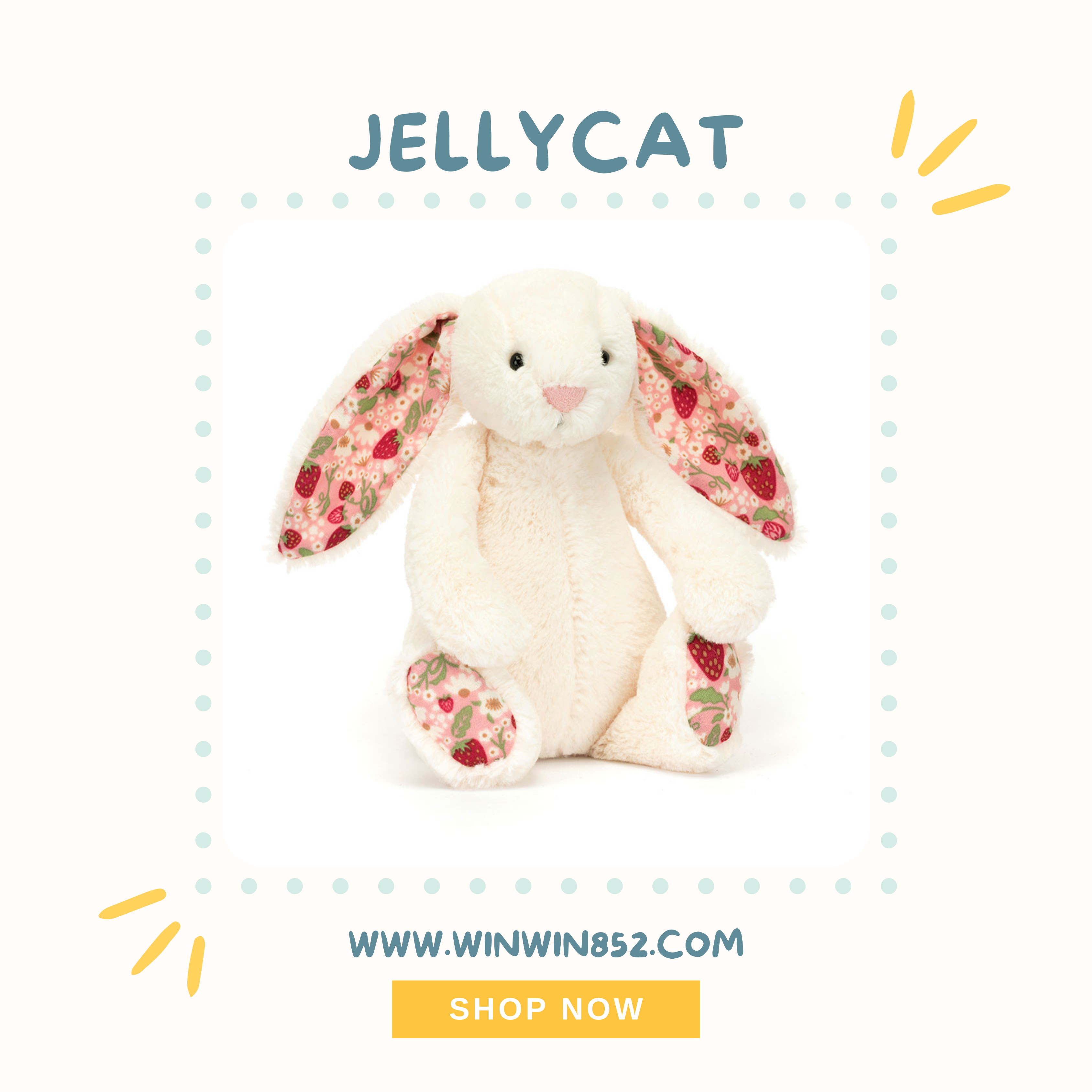 Jellycat Blossom Cream Bunny 'Berry' Small Size 18cm