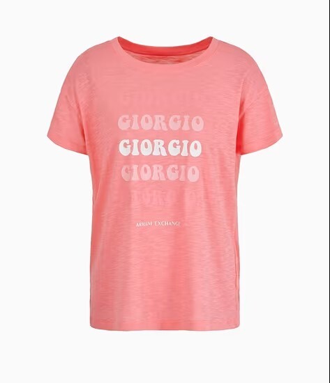 [S] ARMANI EXCHANGE FUCHSIA RELAXED FIT T-SHIRT WITH ROUND NECK AND LOGO, 3DYT66-YJ3SZ-14BH (SAX355)