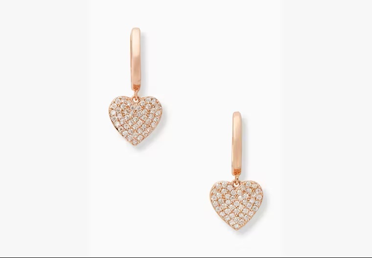 [S] KATE SPADE O0R00153 YOURS TRULY PAVE HEART DROP EARRING,CLR/RSEGLD, 767883050774 (SKS290)