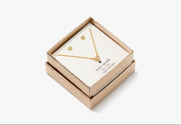 [S] KATE SPADE O0R00112 YOURS TRULY EARRINGS & NECKLACE BOX SET,CLEAR/GOLD, 196021387111 (SKS1164)