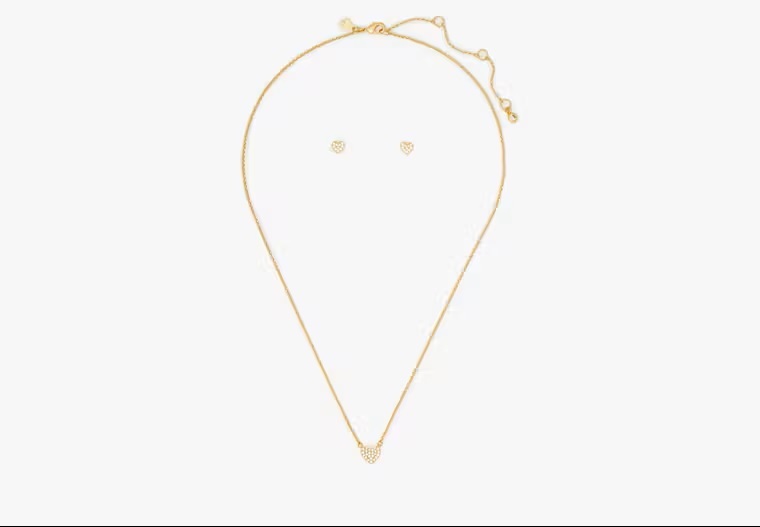 [S] KATE SPADE O0R00112 YOURS TRULY EARRINGS & NECKLACE BOX SET,CLEAR/GOLD, 196021387111 (SKS1164)