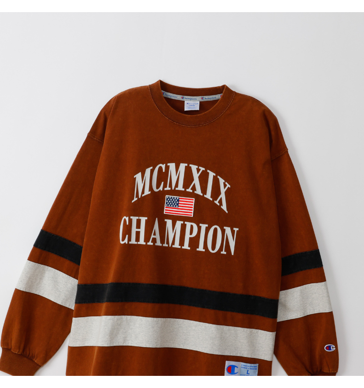 男款-AS 寬版布章印花長袖TEE-褐色（C3-C411-860）