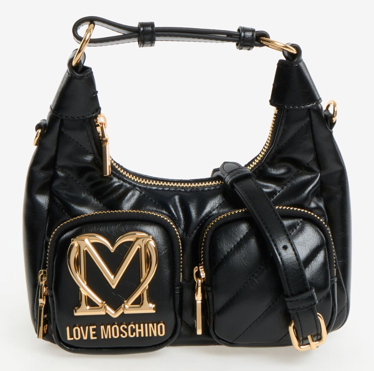 英國代購 (獨立訂單)-LOVE MOSCHINO Black Quilted City Pockets&nbsp;Mini&nbsp;Bag