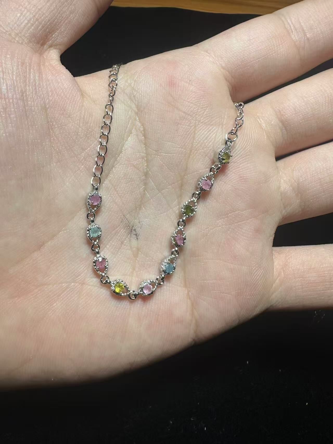 260409 - F92 彩碧璽小水滴款半銀手鏈