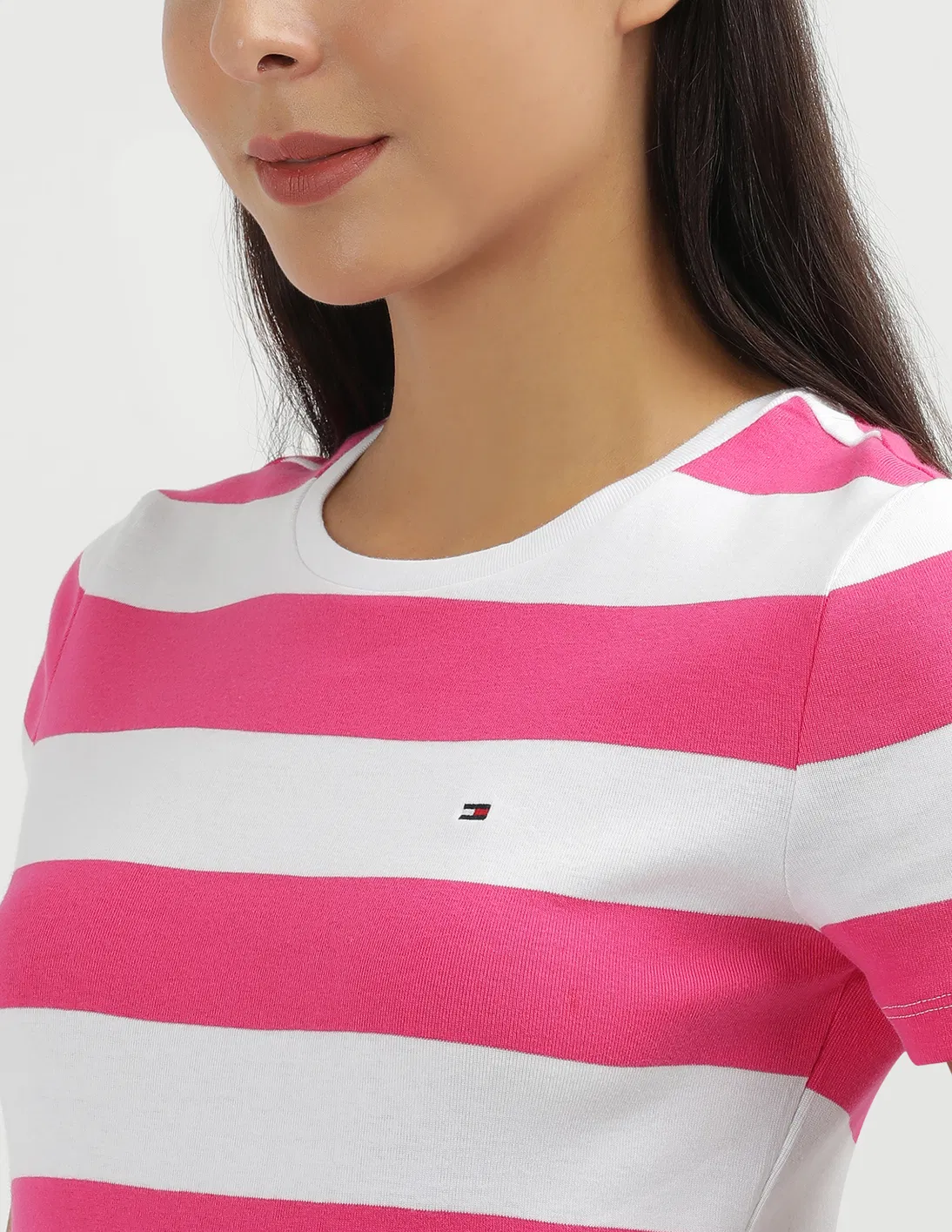 [S] TOMMY HILFIGER FANDANGO PINK RUGBY STRIPE CREWNECK T-SHIRT, XW04732-652 (STH1153)