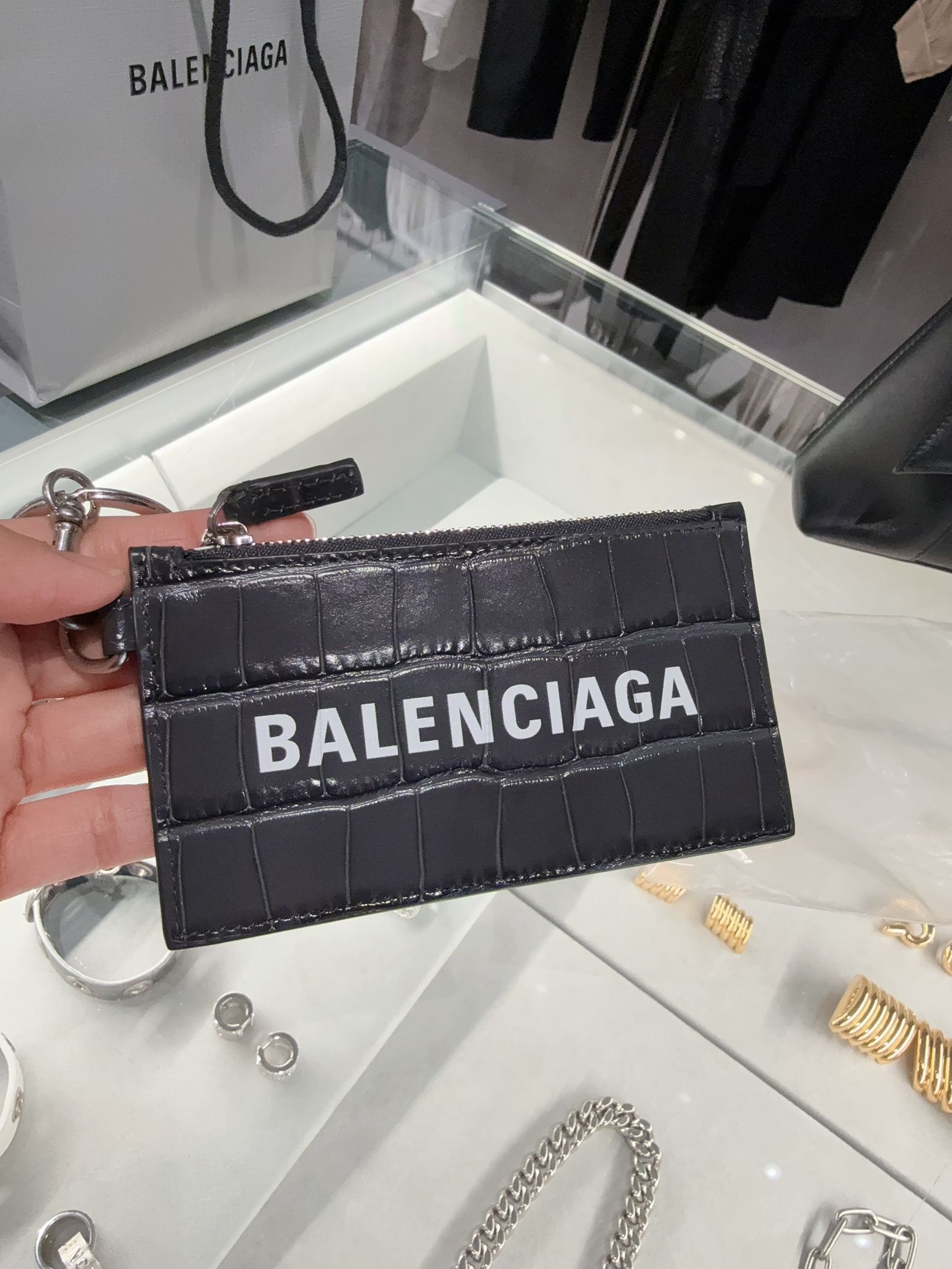 Balenciaga Embossed croc printed coin purse with strap 2 colors 594548