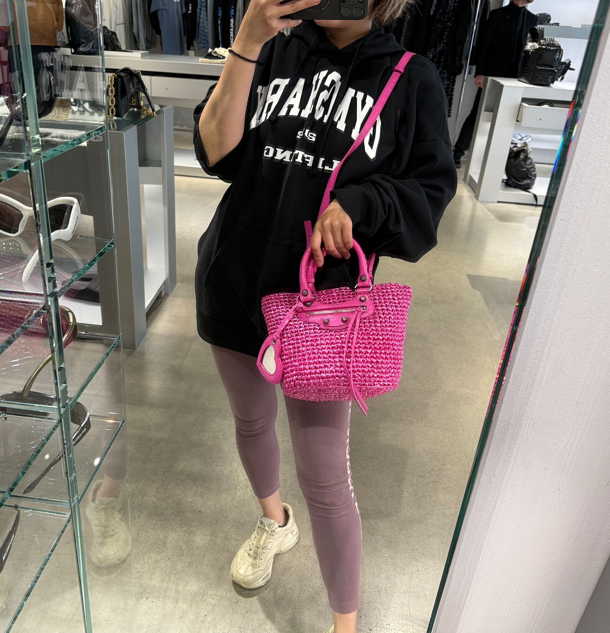 Balenciaga Le Cagol Pannier Nylon Raffia tote bag Light Pink 786187