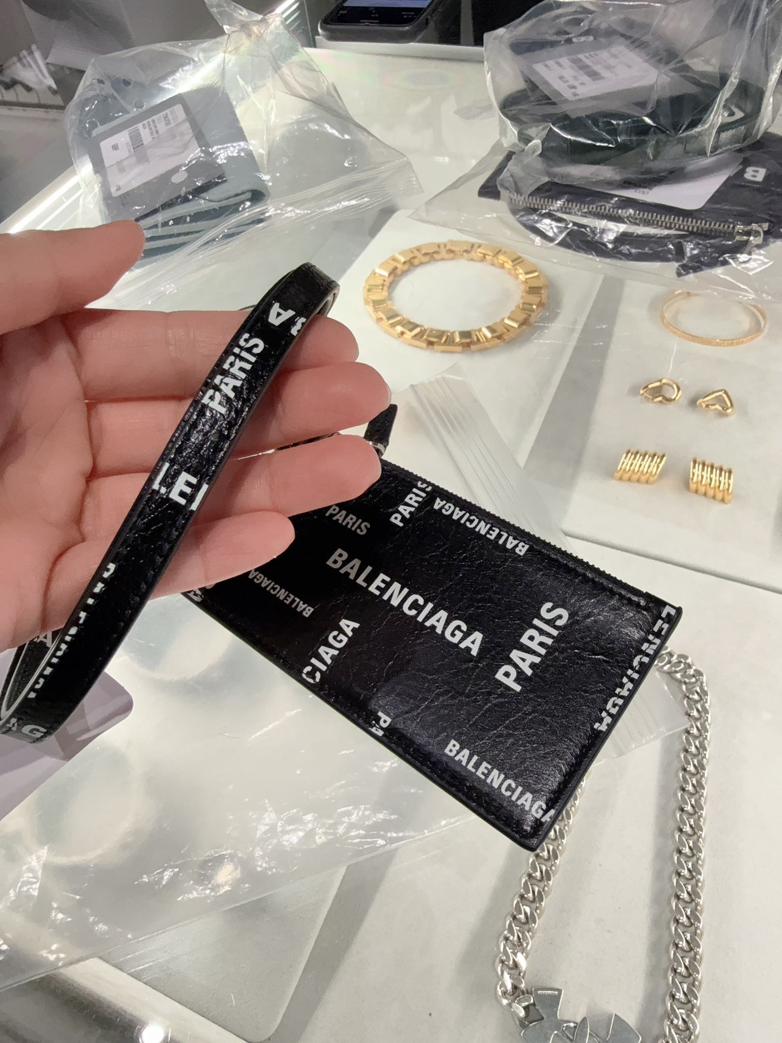 Balenciaga Paris Cash card holder with strap Black 594548