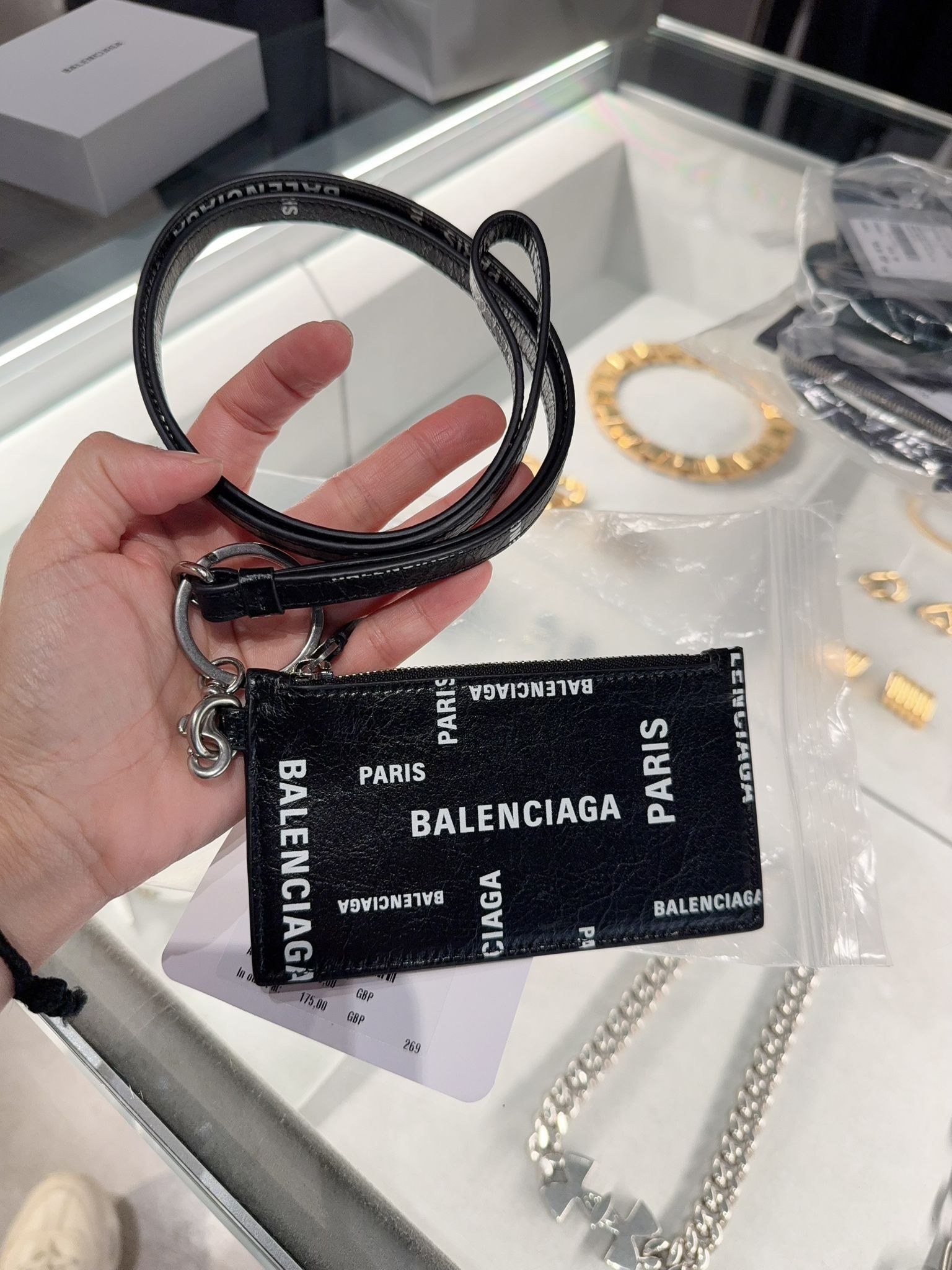 Balenciaga Paris Cash card holder with strap Black 594548