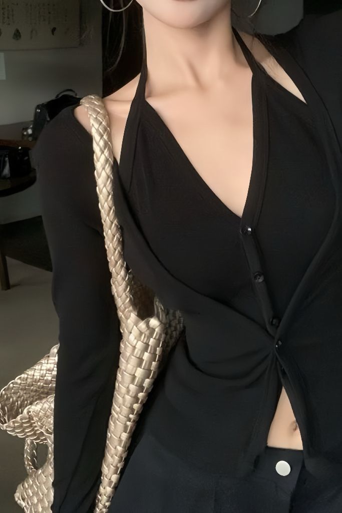 TOP#7715 🤍漫畫幼腰假兩件上衣