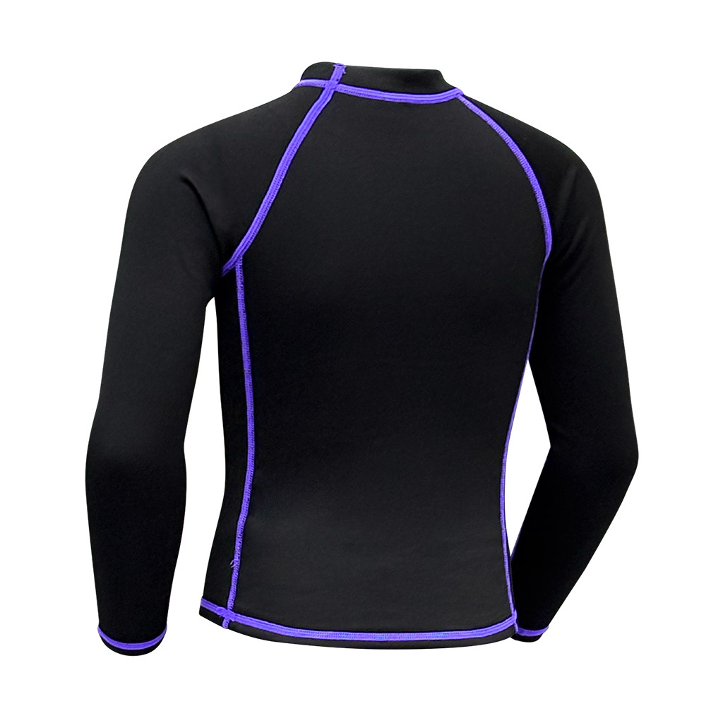 1mm 兒童短纖抓毛游泳保暖上衣 - 黑/紫