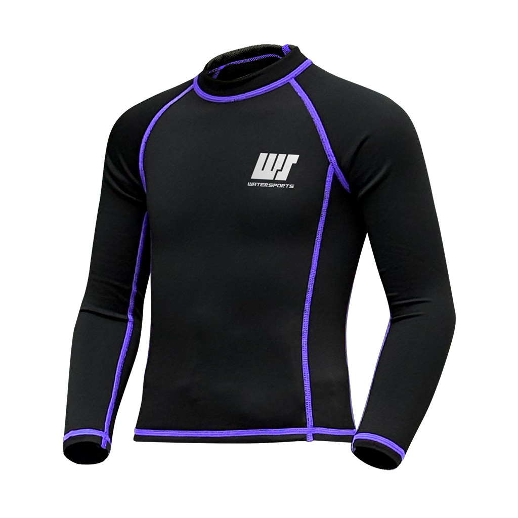 1mm 兒童短纖抓毛游泳保暖上衣 - 黑/紫