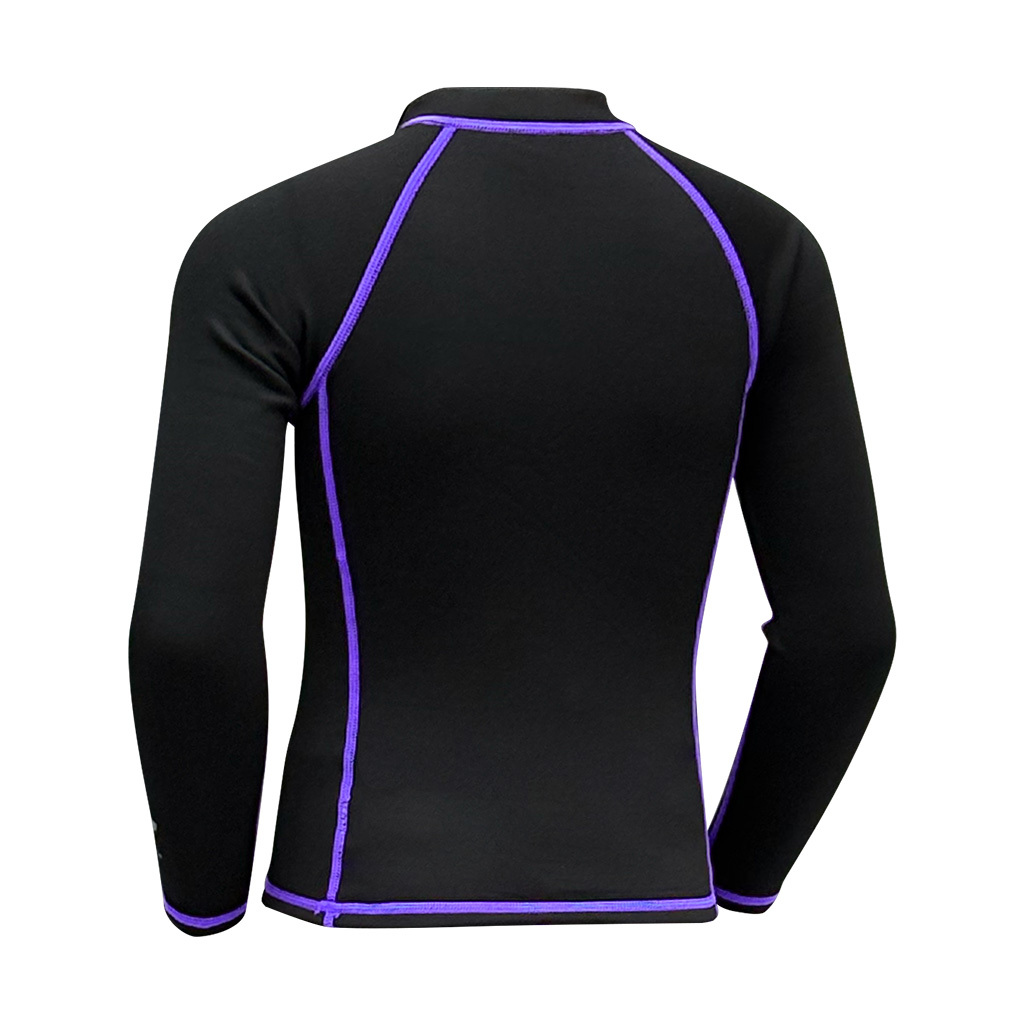 1mm 兒童短纖抓毛保暖上衣 (前半拉鏈) - 黑/紫