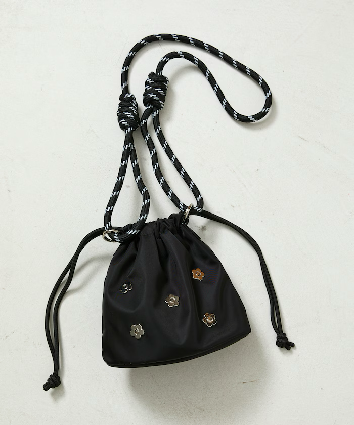 MARY QUANT / Flower Stud Nylon Drawstring Bag