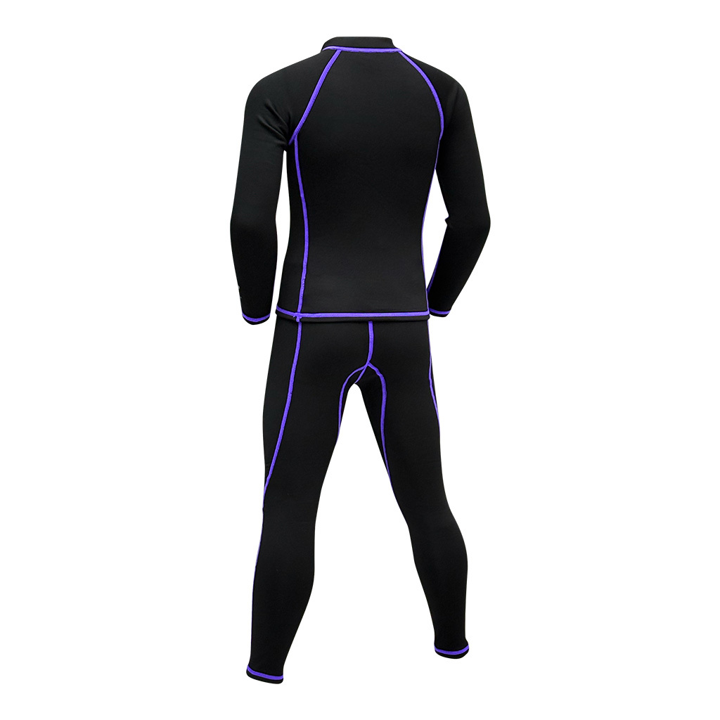 1mm 兒童短纖抓毛游泳保暖套裝 (前半拉鏈) - 黑/紫