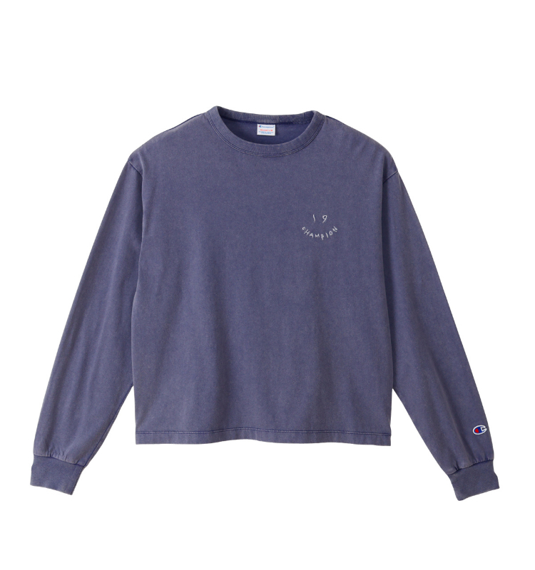 女款-CASUAL 寬版刺繡印花水洗長袖TEE-深藍色（CW-C404-370）