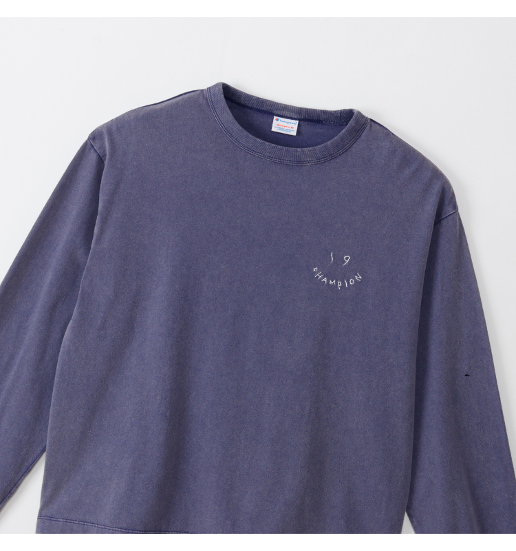 女款-CASUAL 寬版刺繡印花水洗長袖TEE-深藍色（CW-C404-370）