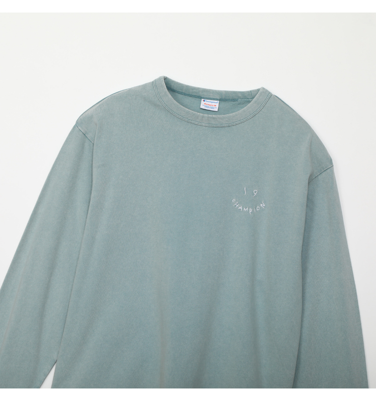 女款-CASUAL 寬版刺繡印花水洗長袖TEE-綠色（CW-C404-696）