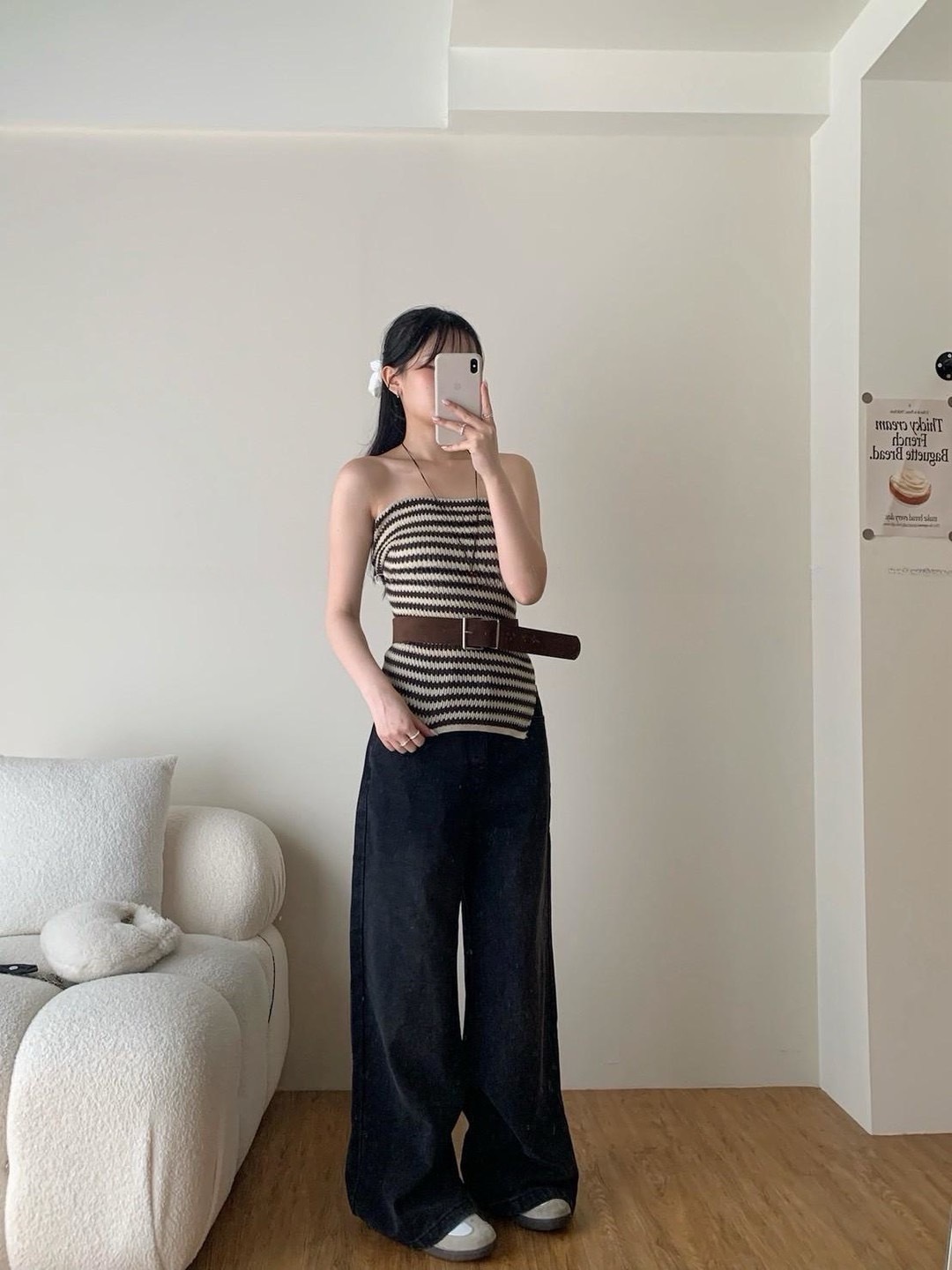 條紋針織抹胸背心(附皮帶)