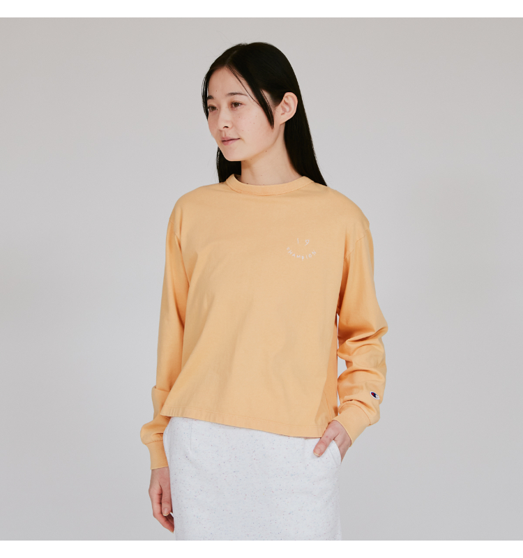 女款-CASUAL 寬版刺繡印花水洗長袖TEE-橘色（CW-C404-453）