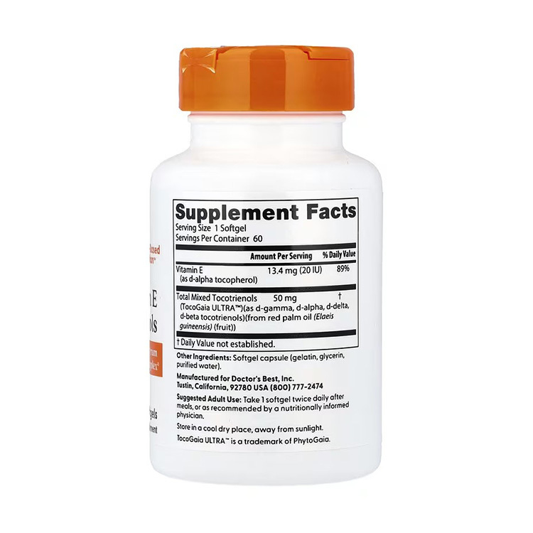 Doctor's Best, Vitamin E Tocotrienols with TocoGaia Ultra, 50 mg, 60 Softgels