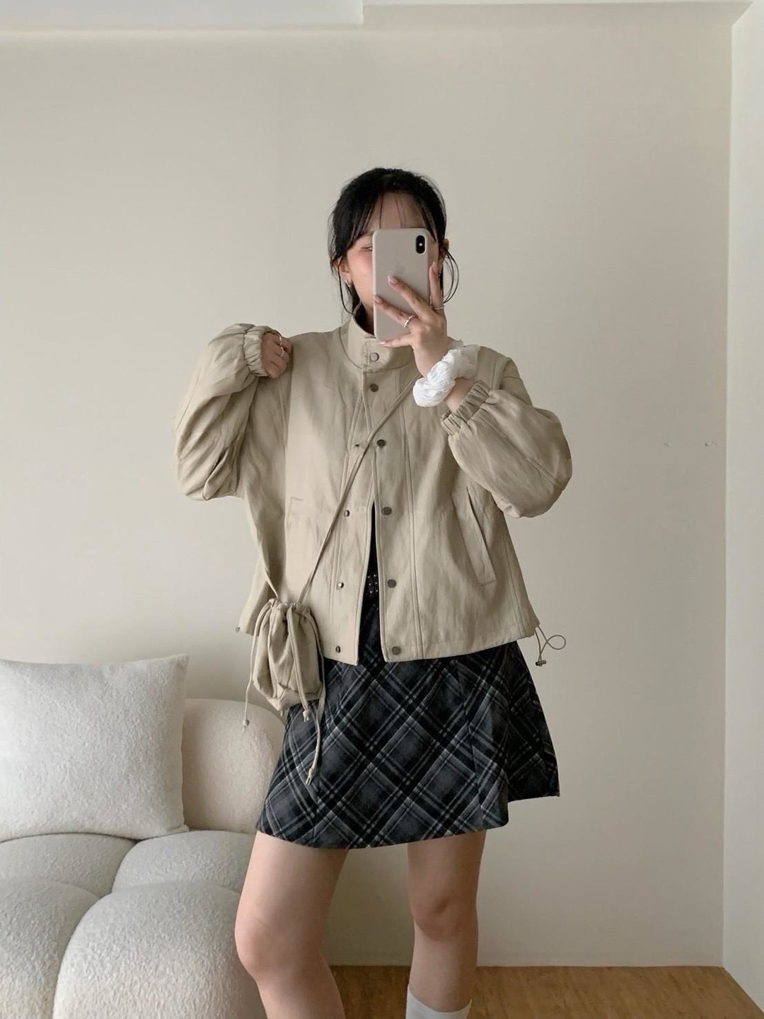 入秋氛圍立領皮外套(附包包)