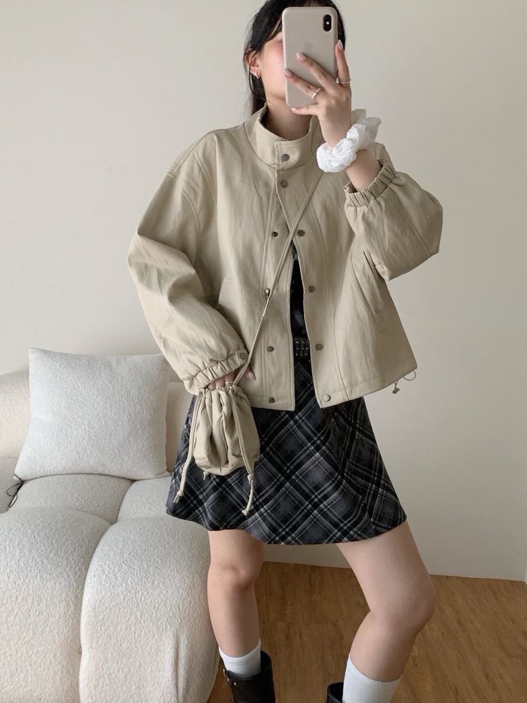 入秋氛圍立領皮外套(附包包)