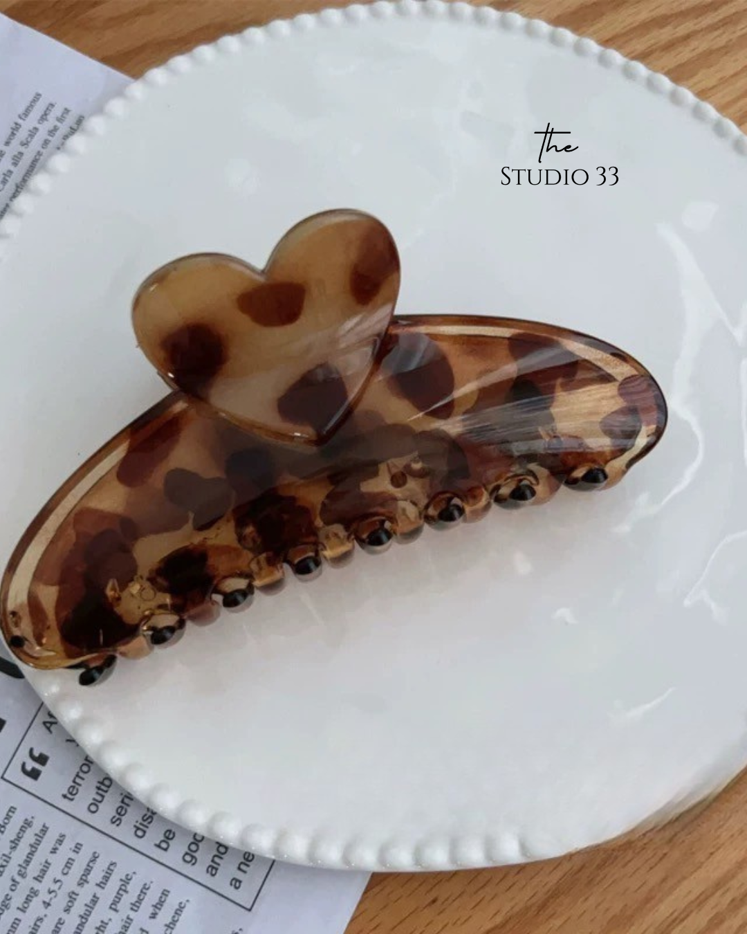 豹紋風愛心設計大號髮抓夾 (特價)